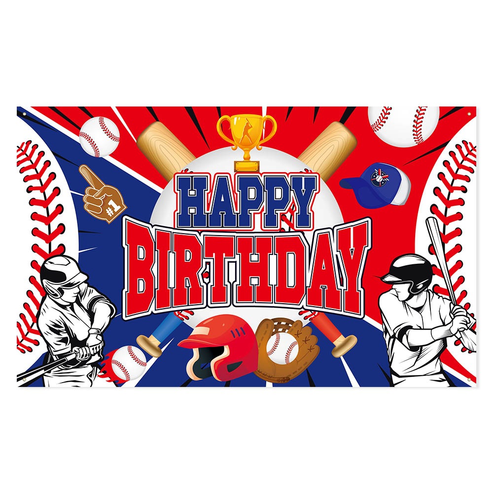 1 pieza de tela de fondo de cumpleaños con temática de béisbol, Y-00607