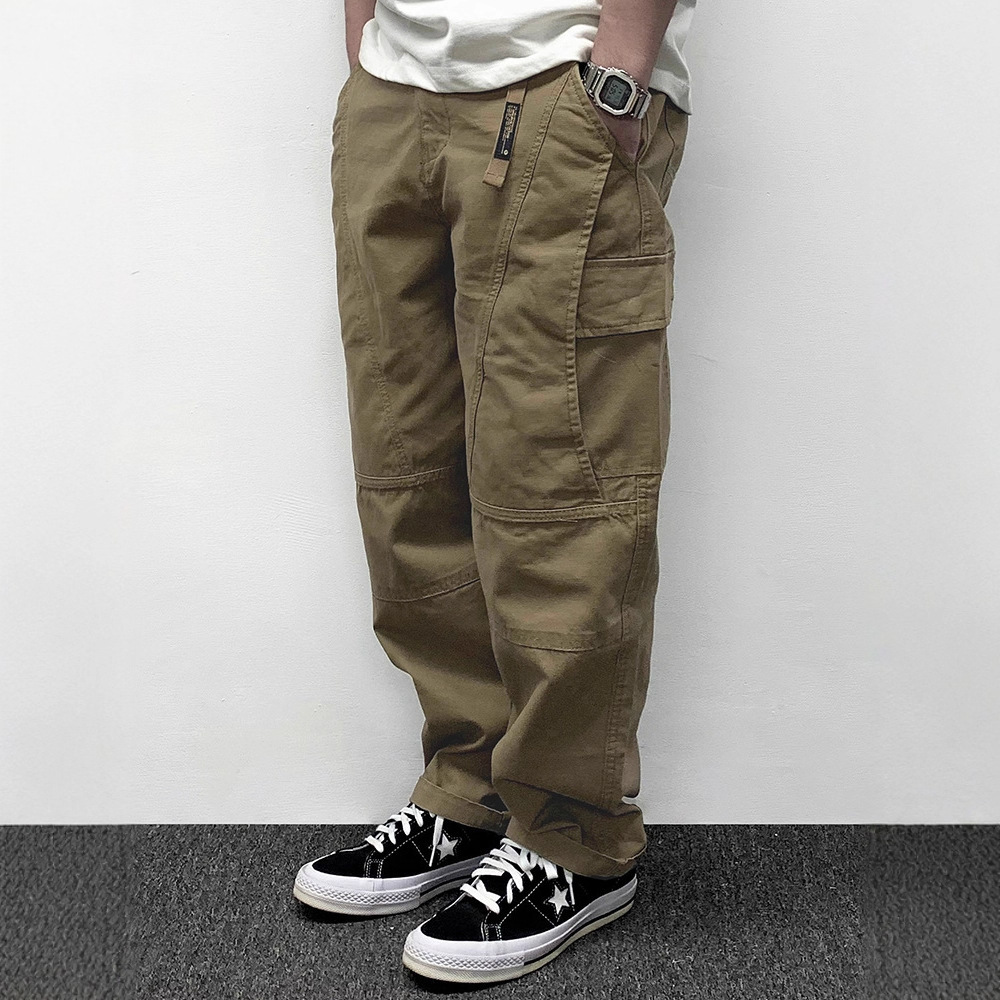 Cross-Border Foreign Trade 2025 Spring and Autumn New Men's Casual Pants Multi-Pocket Cargo Long Pants Retro Solid Color Simple Loose