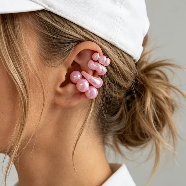 European and American Cross-Border Iridescent Threaded Ear Cuff Set Earrings, Simple C-Shaped Round Bead Star-Shaped Ins Non-Pierced Ear Clips