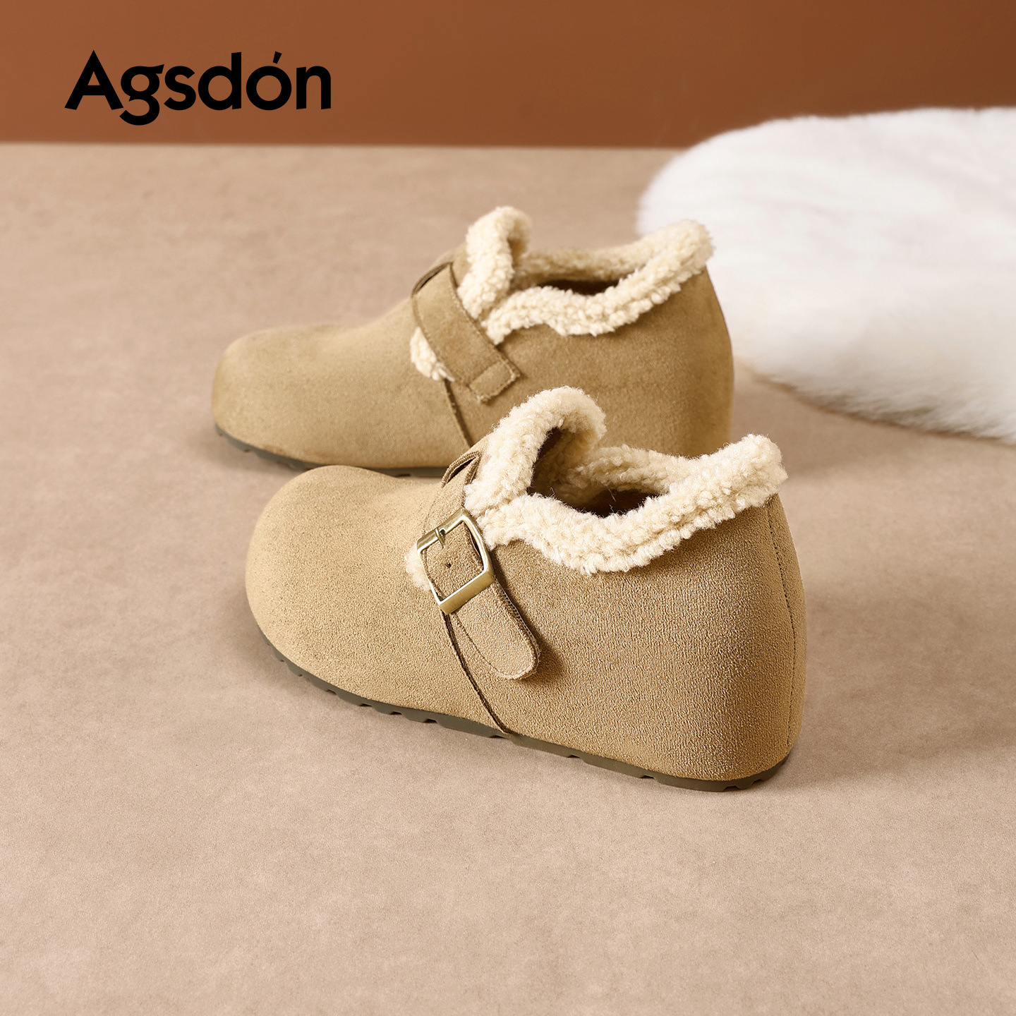 Augu Lion Deng Xiaoping Boccan zapatos mujeres 2025 nuevos zapatos de invierno de tacones altos con una base gruesa de lana todo incluido un zapato de algodón