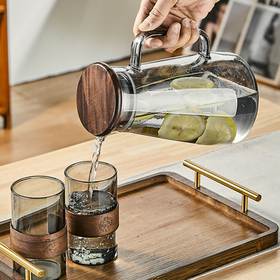 高档耐高温玻璃杯套装家用高硼硅客厅待客茶杯水杯带木圈喝水杯