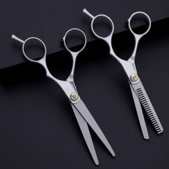 Manufacturers supply haircut scissors Silver straight handle flat scissors body scissors 5.5 inch tooth scissors flat scissors hairdressing tools
