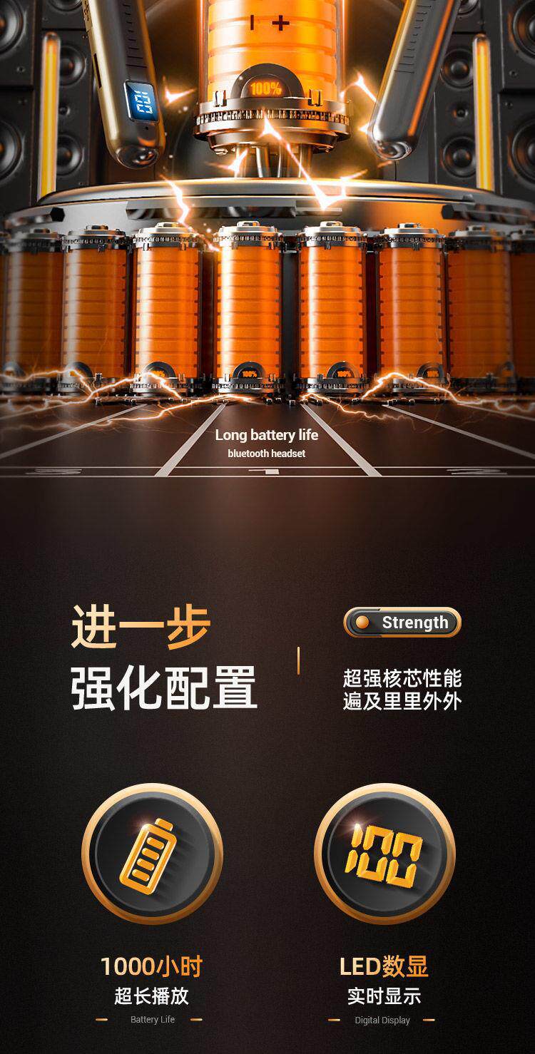 Wireless Bluetooth earphones, neck-mounted, for sports and gaming, with large battery capacity and long standby time, compatible with Huawei, VIVO, Apple, and OPPO