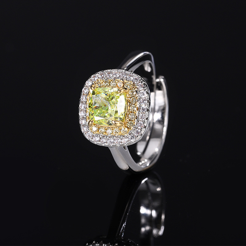 Otoño e invierno nuevo estilo Zhuangsheng conjunto de joyas con alto contenido de carbono diamante flor de hielo cobre cortado con incrustaciones de manzana conjunto verde piedra principal 6*6