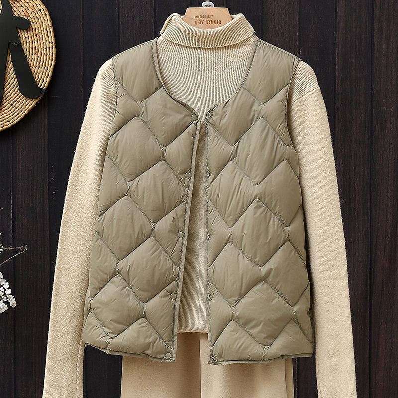 Otoño y invierno nuevo estilo de diamante GYUNDO damas chaleco de pluma corto moda de mujer V cuello con chaleco ligero abrigo