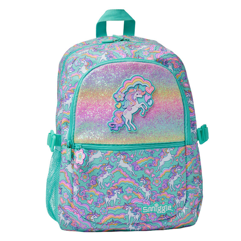 Green curly unicorn large school bag (42*30cm)