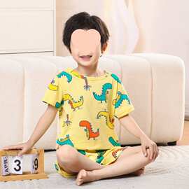 男童夏季睡衣薄款纯棉家居服套装男孩卡通恐龙短袖短裤空调服现货