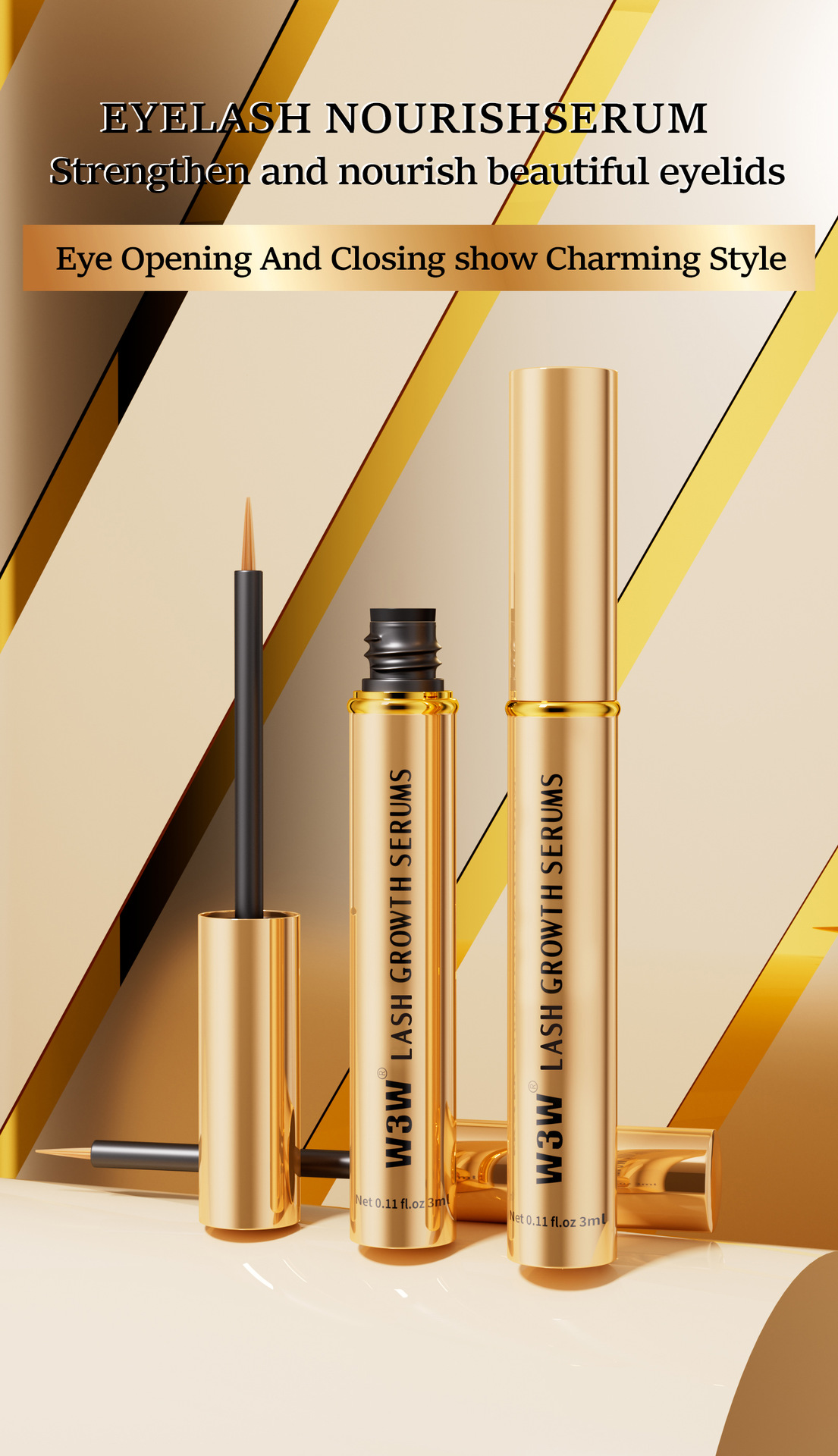 W3W Cross-border Gold Tube Thickening Mascara, Natural Thickening, transparent and colorless Mascara Base, Slimming Liquid Makeup full figure