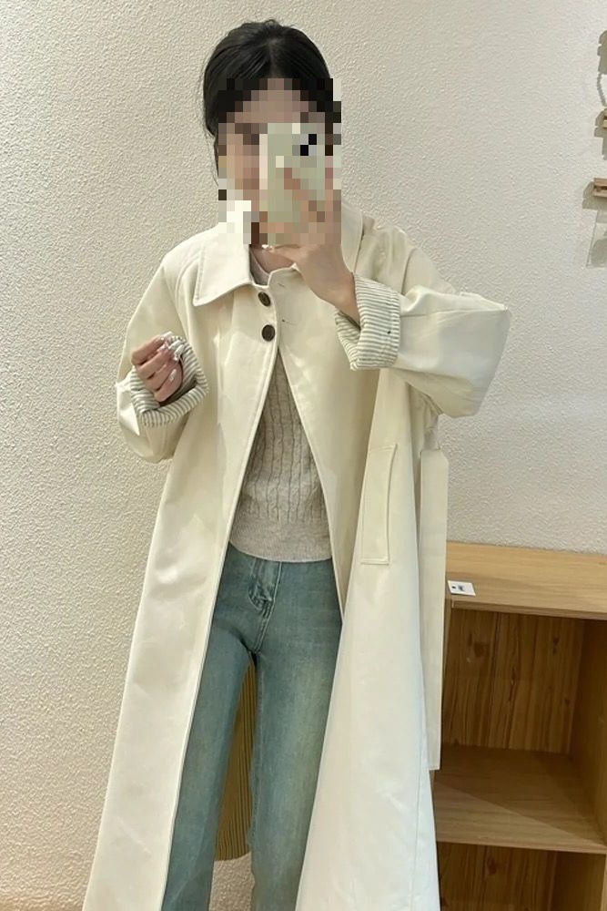 Off-White Long Trench Coat British Style Tall Women's Coat Spring and Autumn New Fashion Korean Style Versatile Coat