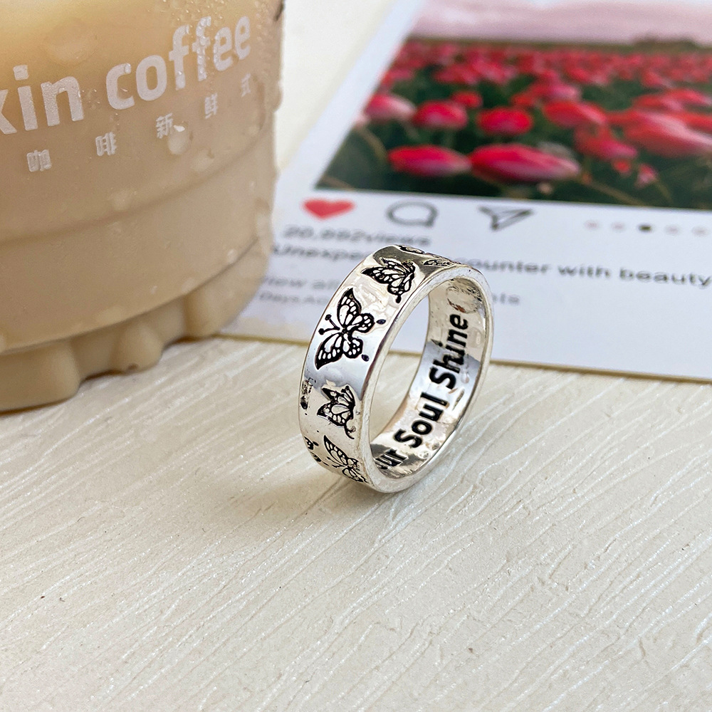 Creative Personality Mushroom Ring Set 3-piece Joint Ring Retro Engraving Butterfly Ring display picture 7