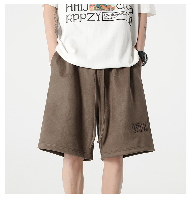 New summer casual shorts for men, suede loose stretch capri pants, American steel stamp straight-leg sport pants pic 1