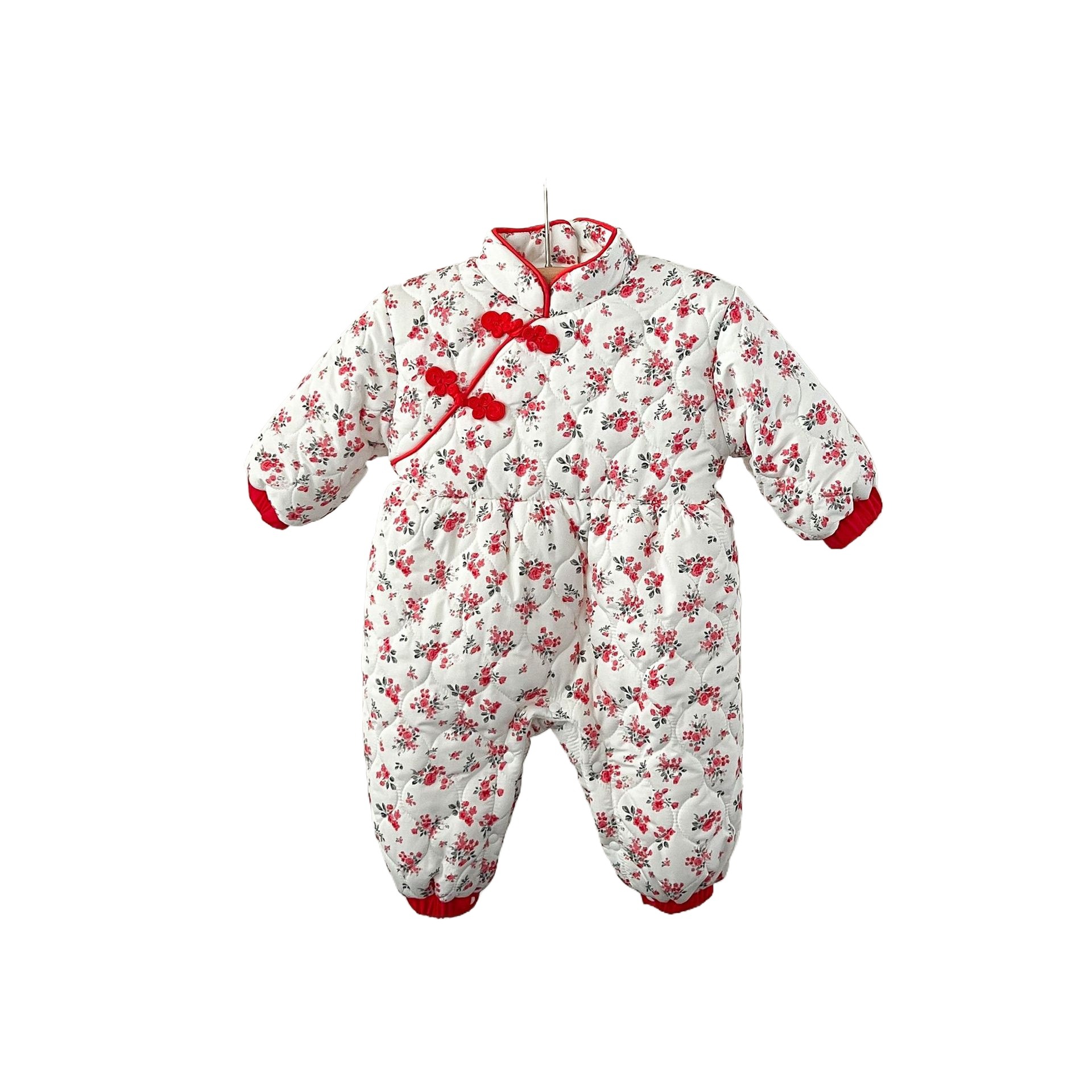 Niñas de invierno Tang estilo de lana forrada acolchado mono mameluco ins estilo chino floral engrosada mameluco caliente