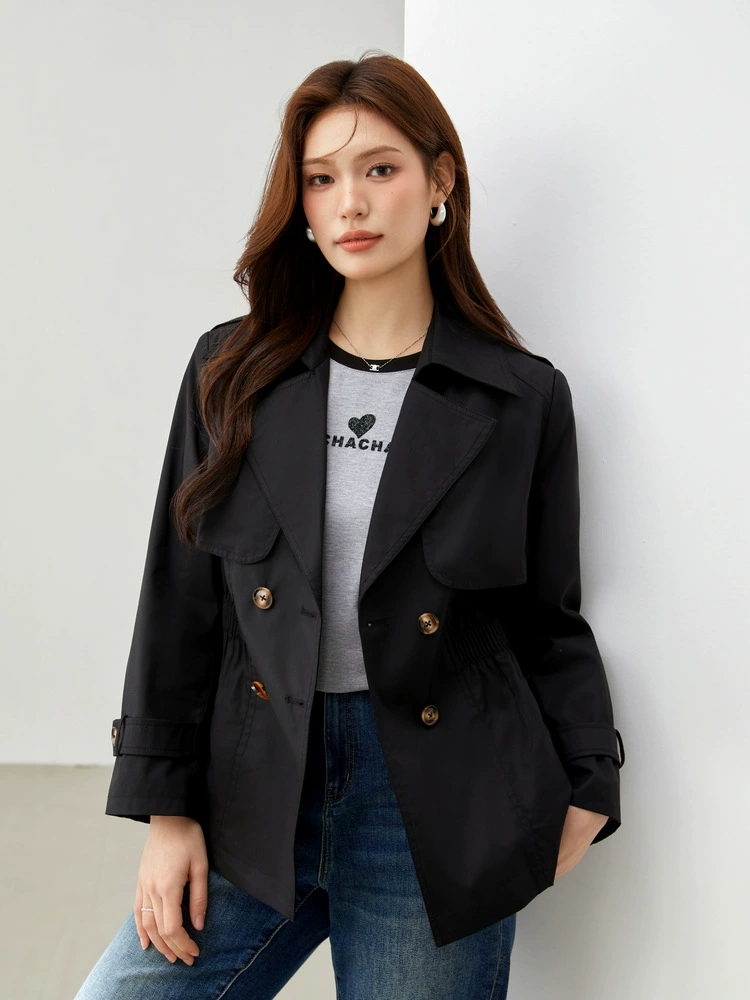 Design fitted brace, spring trench coat, trend of season, British style, plus size