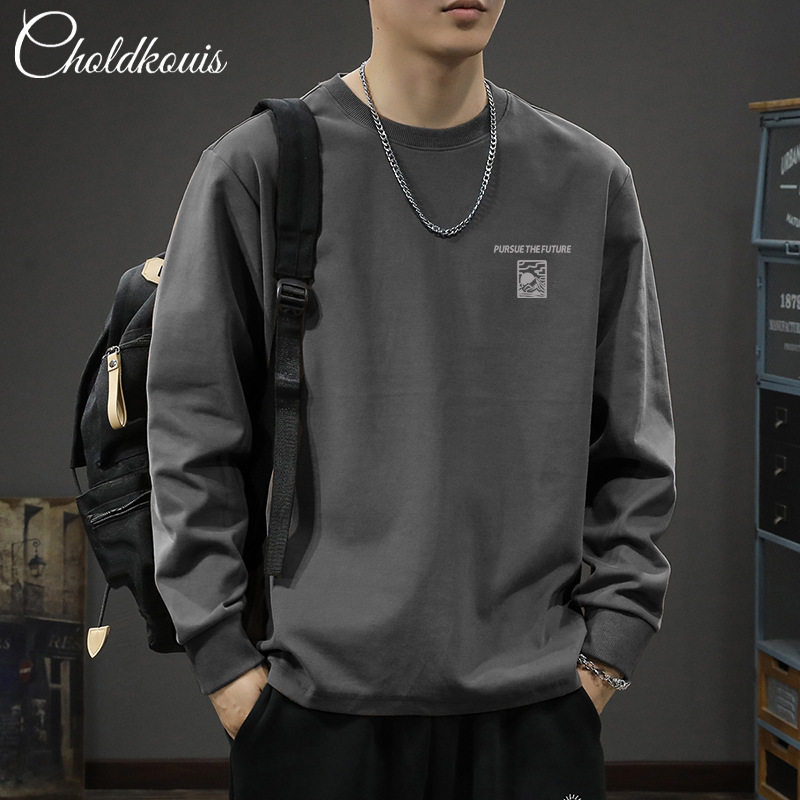 Heavy Weight Long Sleeve T-Shirt Men's 2025 Spring New Casual Men's Loose Large Size Bottoming Shirt Pattern Fashion