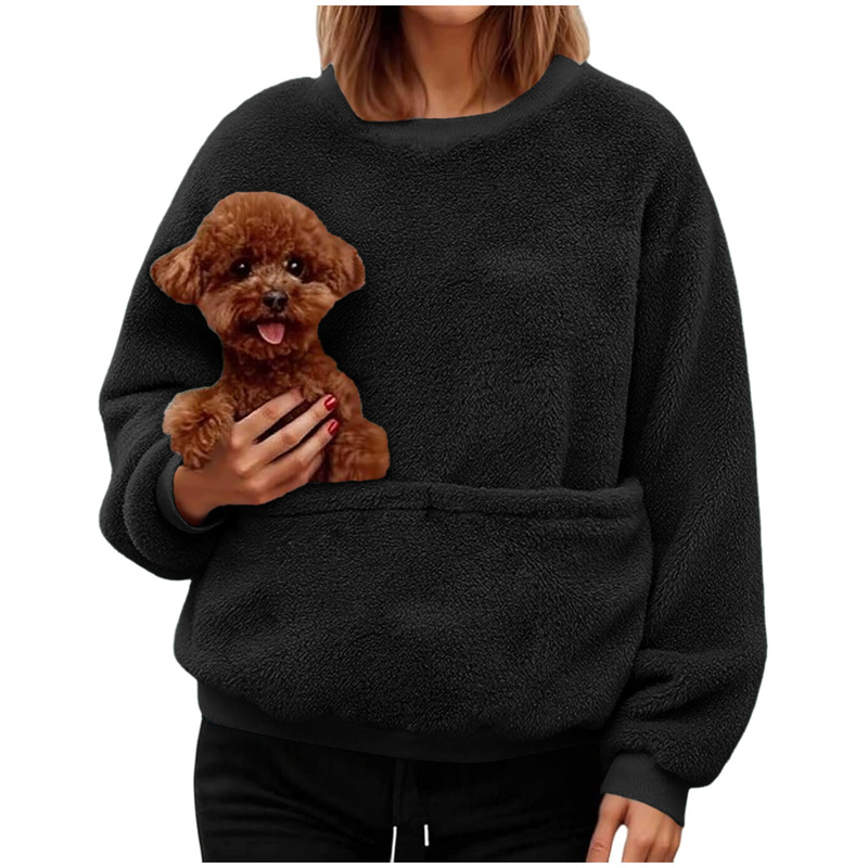 Amazon Cross-Border Casual Flannel Women's Pullover Round Neck Sweatshirt Pet Pocket Design Amazon Cross-Border Casual Flannel Women's Pullover Round Neck Sweatshirt Pet Pocket Design