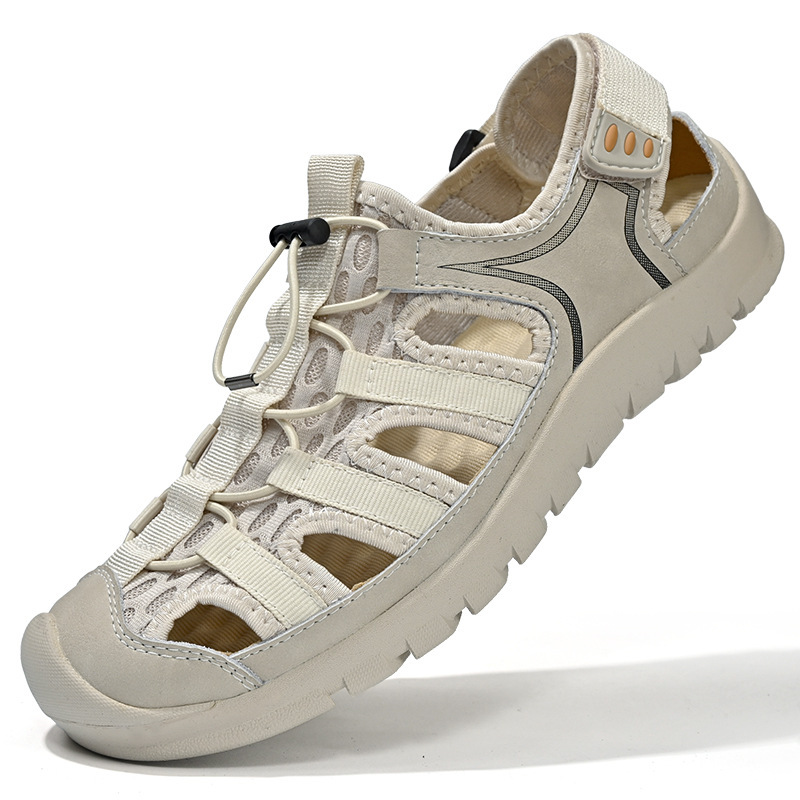 2024 verano todo-fósforo transpirable zapatos de hombre de talla grande sandalias casuales de malla de cuero zapatos de playa con banda elástica hueca para hombre