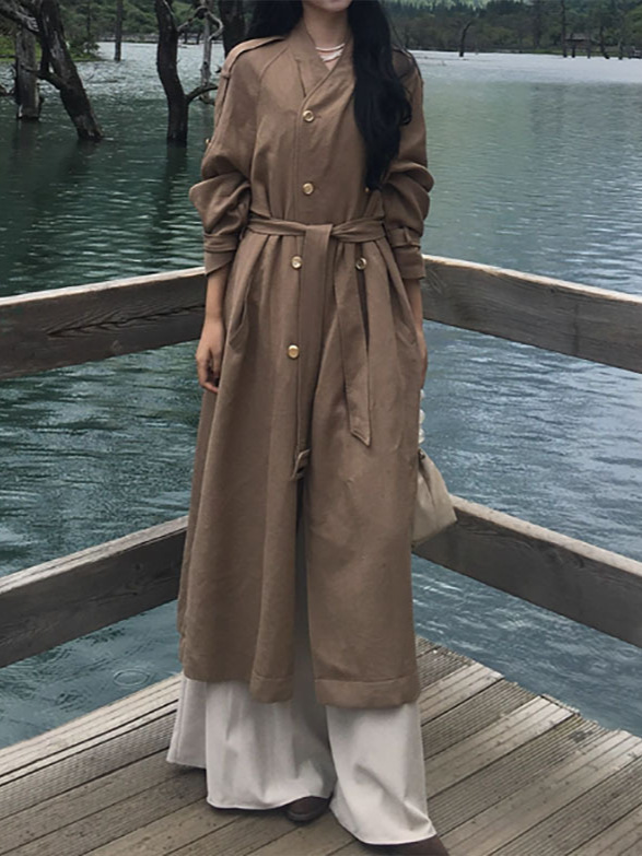 巨好看风衣女2025新款中长款外套高个子亚麻大衣早秋穿搭|undefined