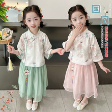 小女孩春夏季中国风裙子儿童表演服套装唐装甜美可爱唐装一件代发