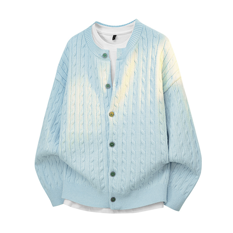 Lazy Style Blue Cardigan Knitwear Men's Autum Couple Knitwear Round Neck Knitwear Jacket Loose Inner Layering