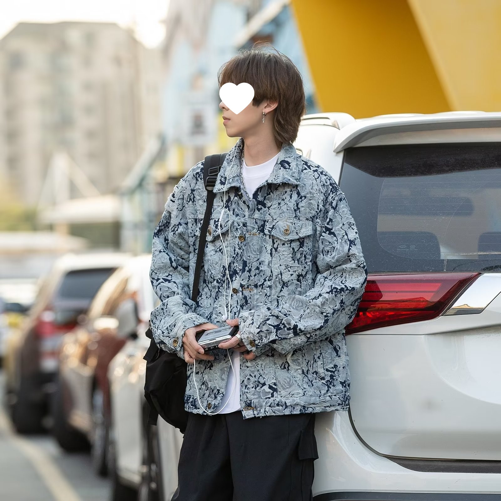 (2개) 데님 코트 남자의 봄 새로운 패션 패션 브랜드 옷깃 재킷 그물 인기있는 잘 생긴 캐주얼 탑