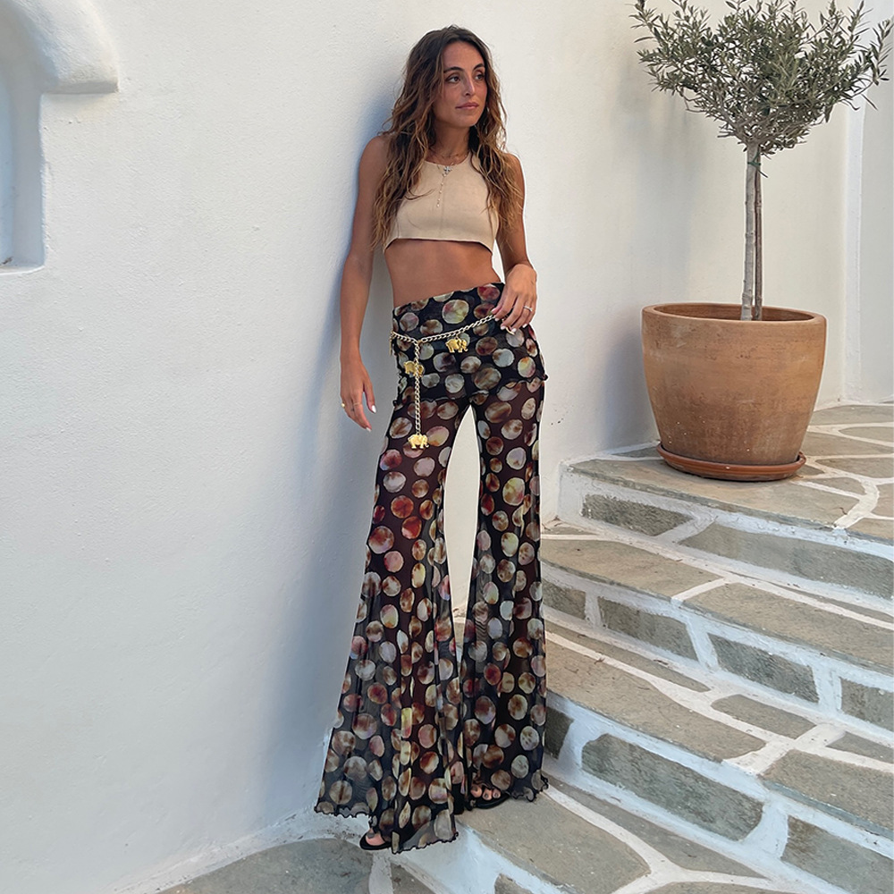 European and American Foreign Trade Summer New Fashion Sexy Leopard Print Mesh Printed Trousers Women's Cross-border Hot-selling High Waist Micro-pants