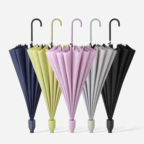 Umbrella automatic 16 rib waterproof cover long handle umbrella simple straight umbrella solid color Japanese small clear straight handle umbrella retro female