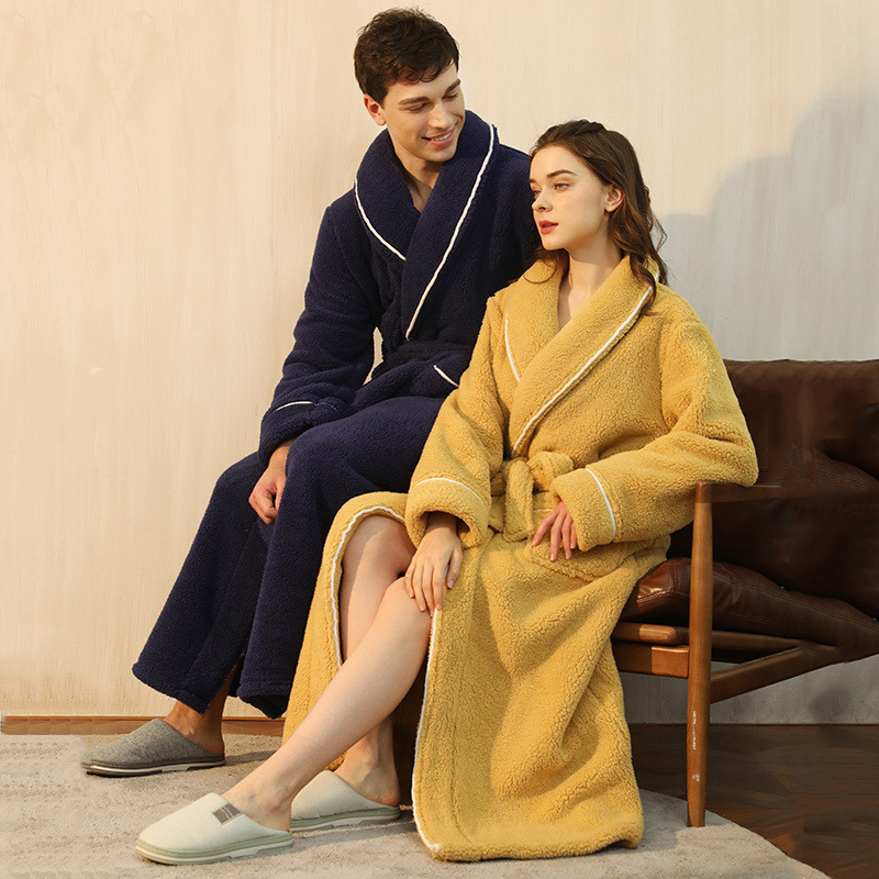 여자 양면 두꺼운 목욕 가운 커플을위한 긴 가을과 겨울 산호 양털