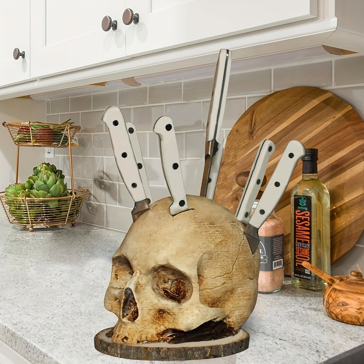 1560g Weight Knife Rest Home Textiles & Decor Type 1 Piece Quantity Indoor, Daily Occasion Synthetic Resin Material Halloween Festival Skull Pattern Funny, Punk Style Halloween Funny Punk Skull Synthetic Resin Indoor Daily Decorations Table Decoration Party Supplies 2