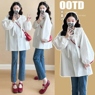 Real shot in stock ~ 2025 quality maternity clothes spring new long sleeve long shirt doll shirt fashion tide mom