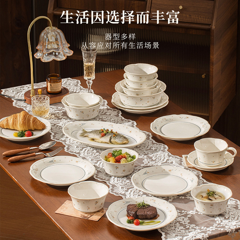 French-style dish set, household ceramic tableware with underglaze decoration, 2026 new model, housewarming gift, wholesale purchase French-style dish set, household ceramic tableware with underglaze decoration, 2026 new model, housewarming gift, wholesale purchase