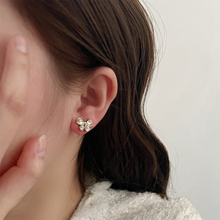 New Alloy Butterfly Three-Dimensional Jewelry Diamond Light Luxury High-Grade Crystal Transparent Earrings Girls Butterfly Diamond Pendant Earrings Accessories