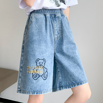 M-6XL fat mm Big size dress 230 Elastic waist cowboy Wide leg pants 2022 A summer Show thin Five point pants