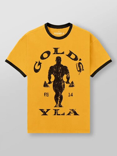 New YOUNGLA x GOLDSGYM Retro Gym Men's and Women's Cotton-Polyester Elastic Fitted T-Shirt