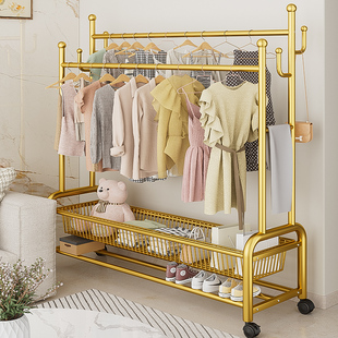Floor-Standing Clothes Rack for Bedroom, Thickened Drying Rack for Indoor Home Use, Simple Double-Rod Coat Rack