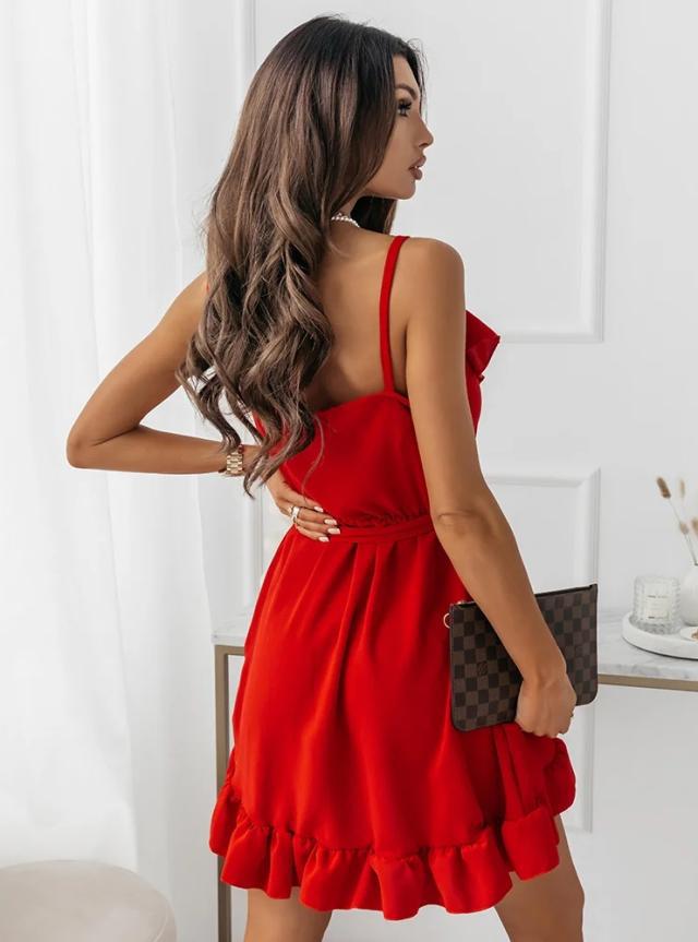 V-neck sleeveless irregular ruffle dress
