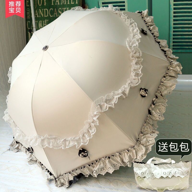 Sun Umbrella, Sun Protection, Uv Protection, Vinyl Parasol, Folding Female Student's Cute Lace Eye Umbrella, Dual-Purpose