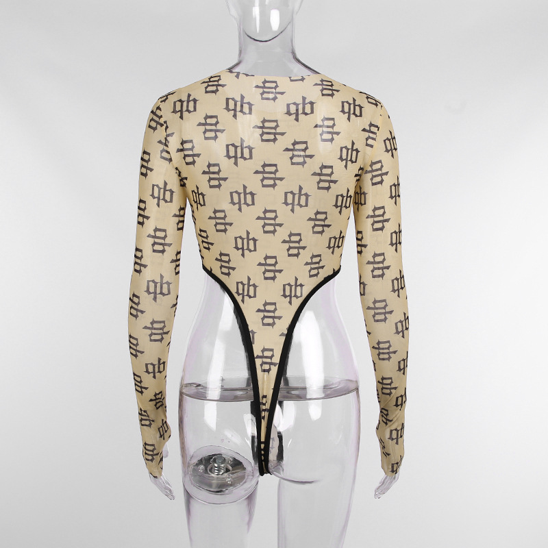 Long Sleeve Printing High Waist Bodysuit