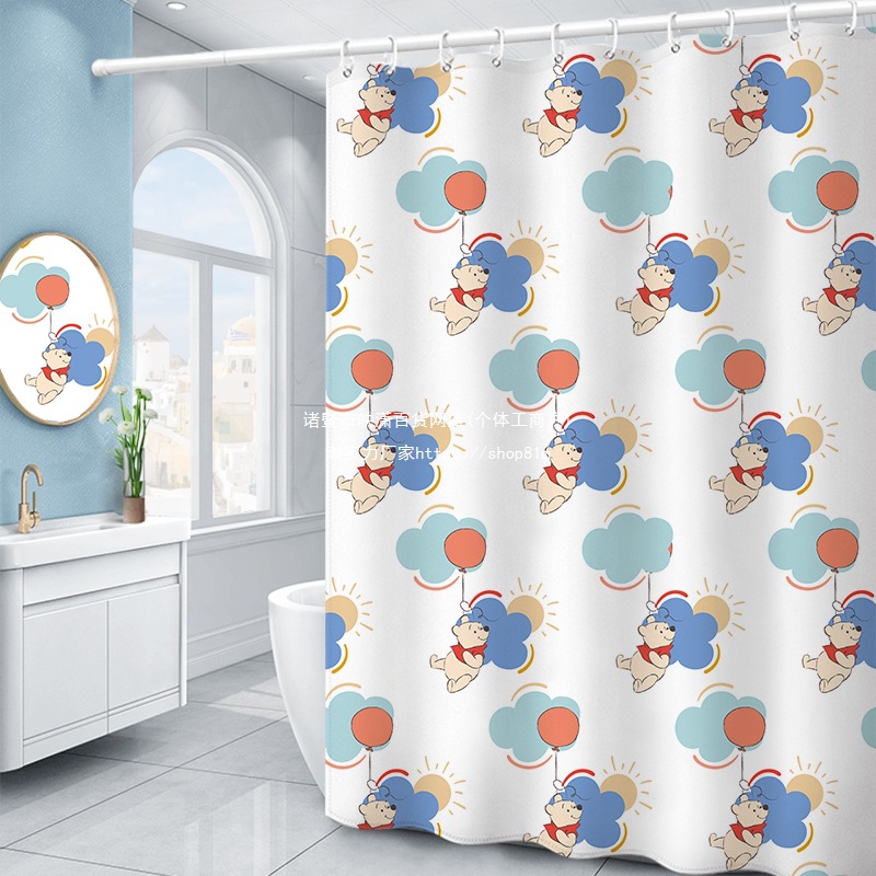 ll2024新品小熊维尼浴室防水帘卫生间干湿分离洗澡间隔断加厚挡水