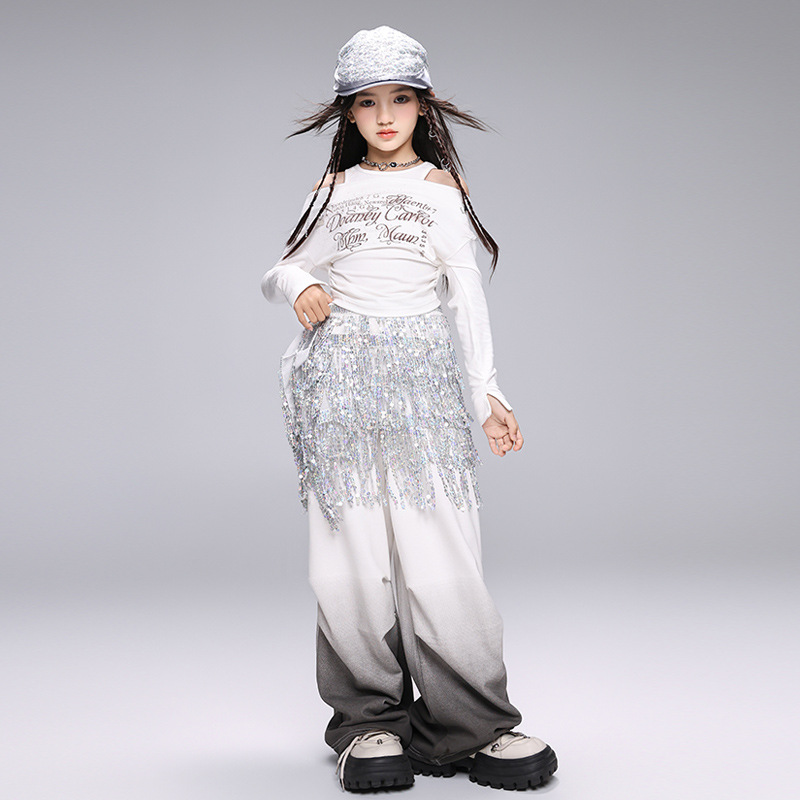 재즈 댄스 코스튬 걸즈 한국 스퀸 아트 커튼 세트 어린이 재즈 스트리트 댄스 어린이 패션 의상 설날 의상