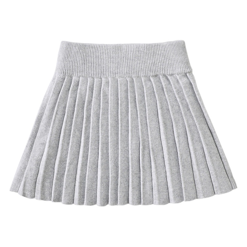 2025 nueva ropa para niños, falda de media longitud para niñas, falda plegable de punto para niños, falda plisada de cintura alta, venta al por mayor de una pieza