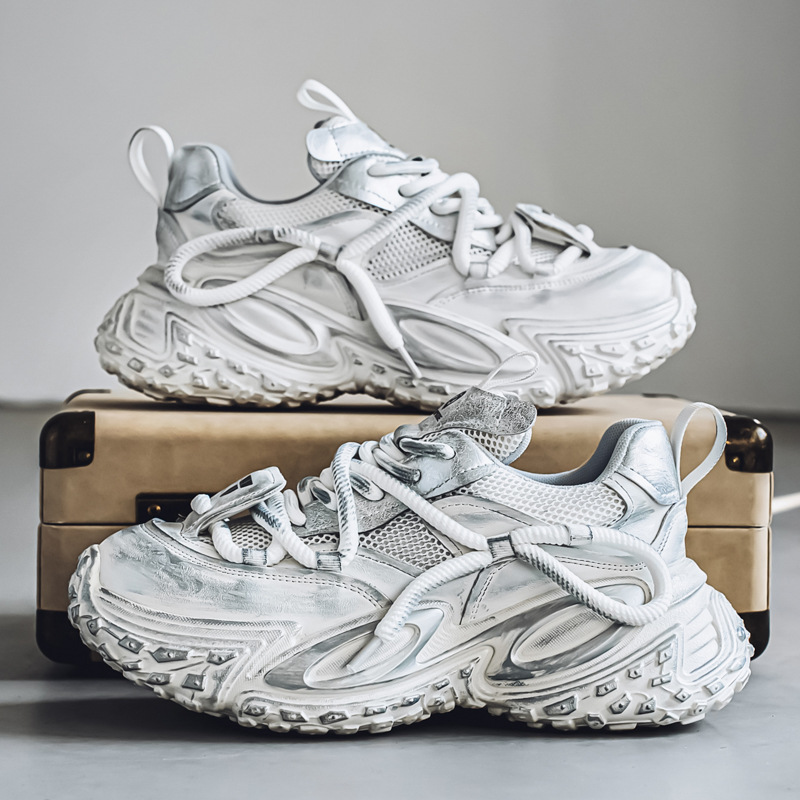 Estación europea zapatos de hombre de cuatro estaciones, malla de primavera, zapatos deportivos casuales transpirables, zapatos de fondo grueso para estudiantes de todo fósforo