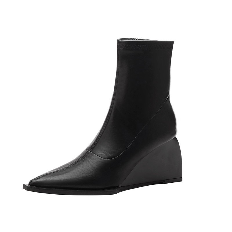 Genuine Leather Pointed Toe Wedge Over The Knee Boots Versatile_voghion.com