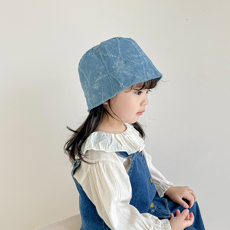Sombrero de cubo de vaqueros coreano para niños primavera y otoño para niños y niñas sombrero de pescador de estilo extranjero sombrero de sol de moda versátil