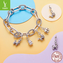 银姿韵原创小象博美犬diy吊坠配件 可爱动物s925纯银串珠开合扣头