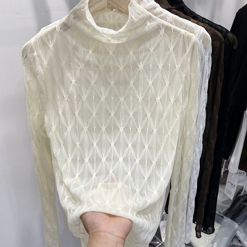 French Style Lace Turtleneck Top Women's Outer Wear Pure Lace Top Base Turtleneck Top Stacked Long Sleeve Outer Wear French Style Lace Turtleneck Top Women's Outer Wear Pure Lace Top Base Turtleneck Top Stacked Long Sleeve Outer Wear
