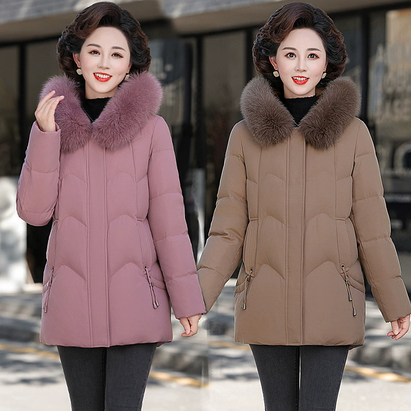 Среднее и пожилое мама белая утка пуховик дамы 2024 зимний новый лиса меховый воротник средняя длинная иностранная куртка