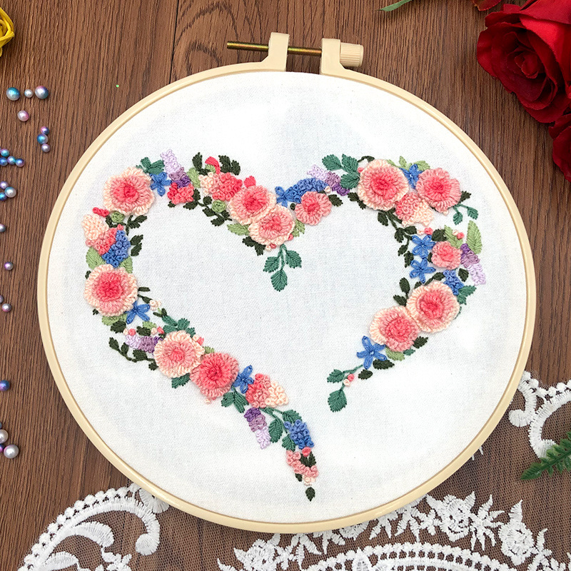 Cero Fundación auto-bordado principiante introducción bricolaje bordado hecho a mano simple amor fácil material de bordado paquete de materiales de enseñanza de inglés