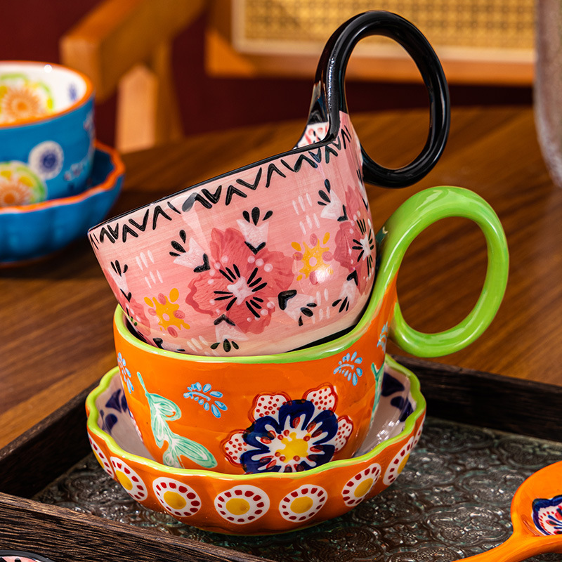 Songfa 磁器手描き花ハンドカップシリアルマグセラミックハイエンド新しいクリエイティブ朝食カップシリーズ|undefined