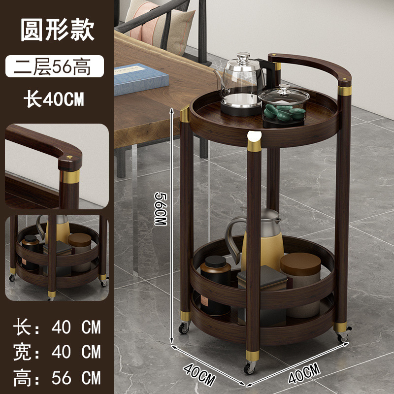 Mesa de té móvil, carrito móvil, mesa de té cuadrada ovalada redonda multicapa, varios lados de bambú, nuevo estilo chino