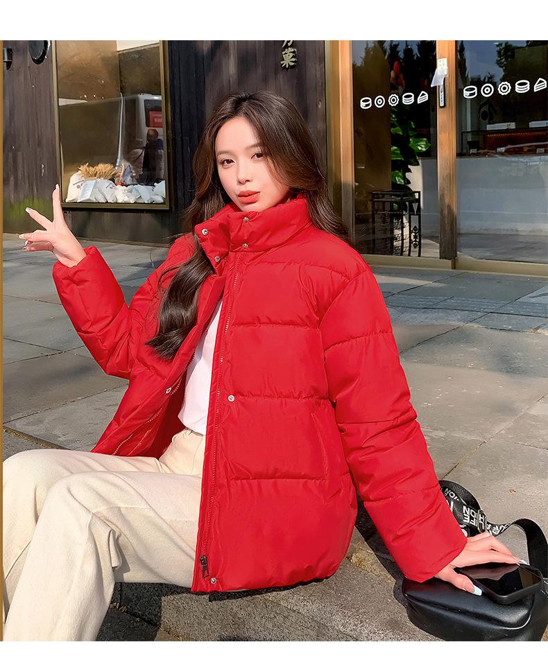 Women's Down Coat Winter Cotton Jacket Standing Collar Loose Fit_voghion.com